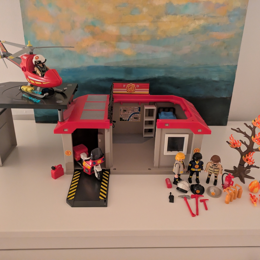 Playmobil Rescue Heroes Fire Station Playset with Red Helicopter